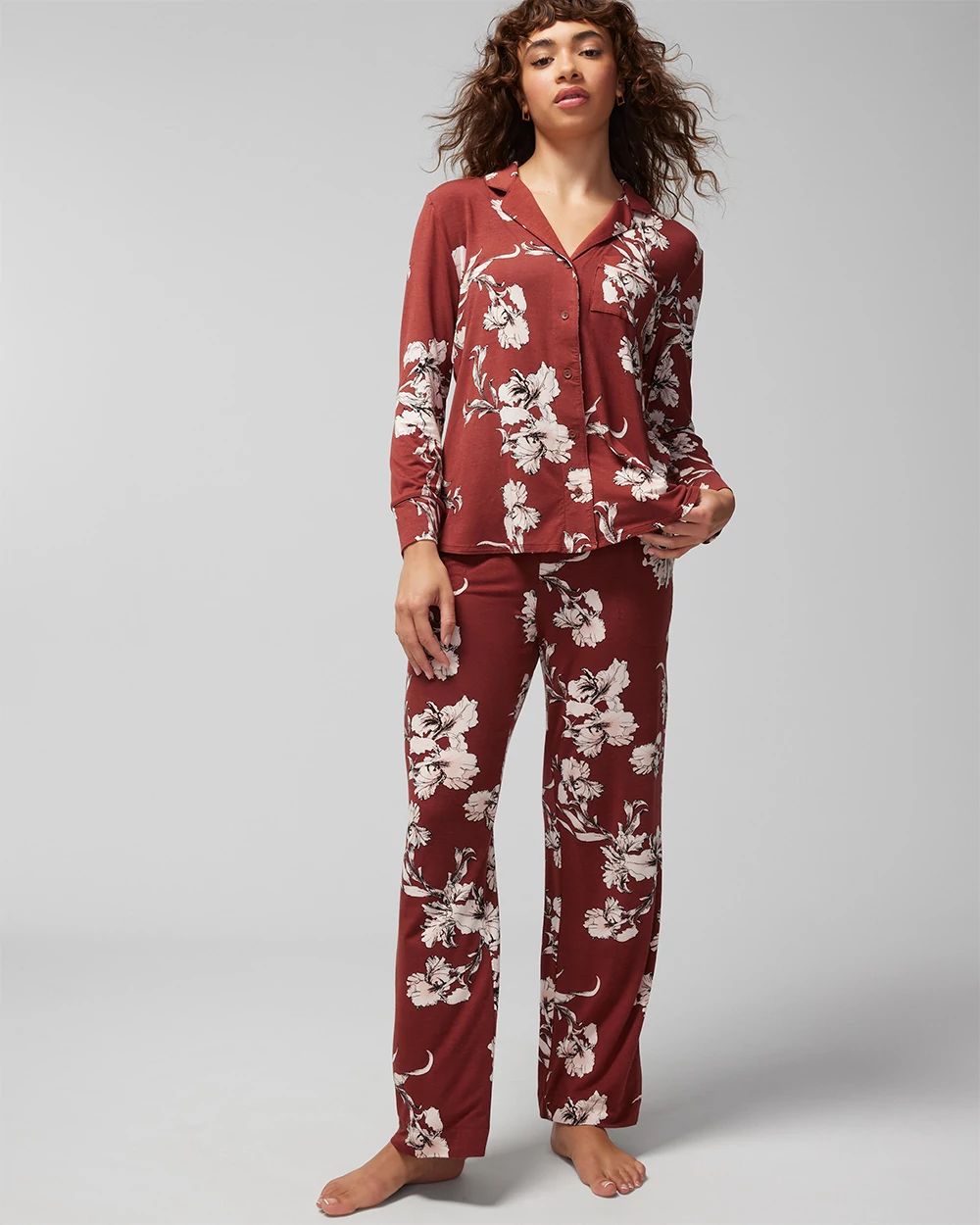 Long-Sleeve Notch Collar Pajama Top | Soma